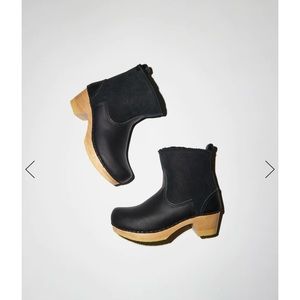 No. 6 Shearling 5” Clog Boot on Mid Heel in Black Suede